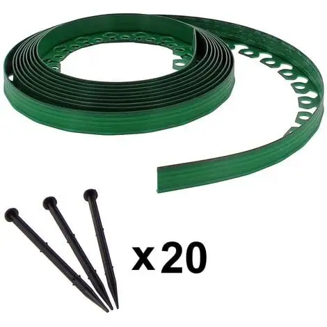 GT GARDEN Bordure De Jardin Flexible Verte - 3,8 Cm X 10 Mètres Avec 20 Piquets D'ancrage 1 GT GARDEN Bordure De Jardin Flexible Verte - 3,8 Cm X 10 Mètres Avec 20 Piquets D'ancrage