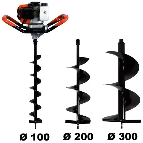 GT GARDEN Tarière Thermique 52 Cm3, 3 CV + Lot De 3 Mèches (100, 200 Et 300 Mm) 1 GT GARDEN Tarière Thermique 52 Cm3, 3 CV + Lot De 3 Mèches (100, 200 Et 300 Mm)