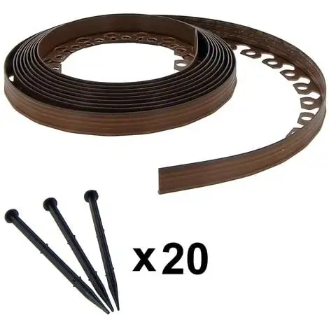 GT GARDEN Bordure De Jardin Flexible Marron - 5 Cm X 10 Mètres Avec 20 Piquets D'ancrage 1 GT GARDEN Bordure De Jardin Flexible Marron - 5 Cm X 10 Mètres Avec 20 Piquets D'ancrage